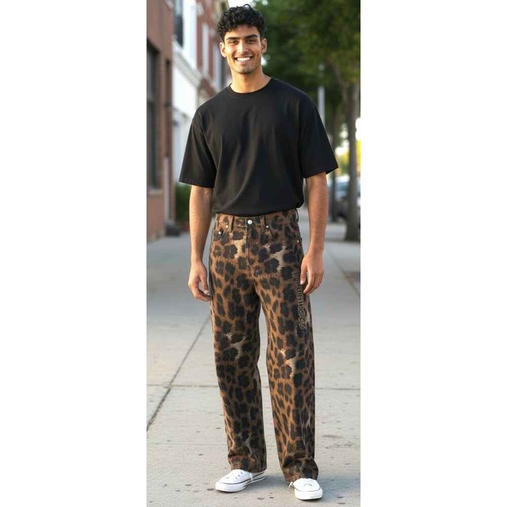 Broken Promises mens jeans NEW! wide leg leopard embroidered snake size 28